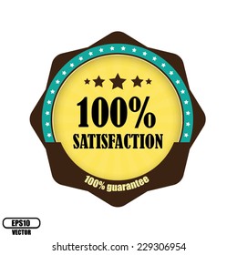Vector : Satisfaction 100 Percent Guaranteed Seal Yellow Label and Sticker Vintange With Stars