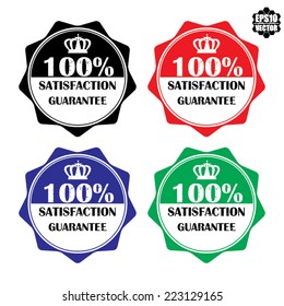 Vector : Satisfaction Guarantee  Colorful Modern Style With Crown Badge, Label, Sticker, Stamp, Tag, Sign and Icon Isolated on White Background. 