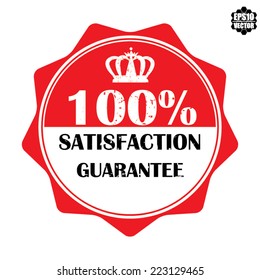 Vector : Satisfaction Guarantee  Red Modern Style With Crown Badge, Label, Sticker, Stamp, Tag, Sign and Icon Isolated on White Background. 