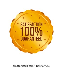 Vector Satisfaction Guaranteed Gold Sign, Round Label.