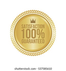 Vector Satisfaction Guaranteed Gold Sign, Round Label.