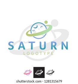 Vector Saturn Moon and Ring Satellite Orbit Space Object Brand Logo Business Icon