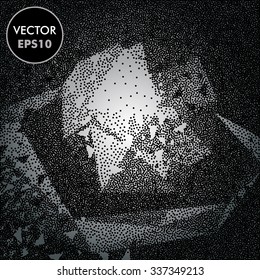 Vector Saturn Planet. Space Engraving Background. Dotted Illustration.