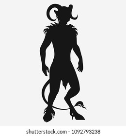 Vector satyr silhouette isolated on white background, the faun from Greek mythology.