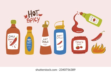 vector sauce bottle, vector chili sauce, vector tomato sauce, vector chili