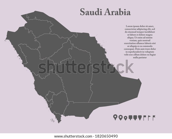 Vector Saudi Arabia country creative border map\
divided provinces isolated on background. East country template for\
pattern, report, infographic, banner. Asia nation business\
silhouette sign\
concept.