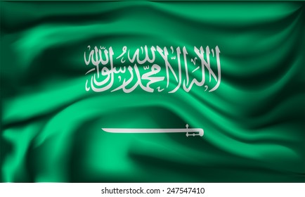 Vector Saudi Arabia flag, three dimensional render, satin texture
