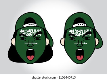 vector Saudi Arabia football fans , face paint and cheer