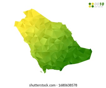 Vector Arabia Saudita mapea el mosaico triángulo de polígono verde y amarillo con fondo blanco. degradado de estilo.