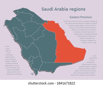 Vector Saudi Arabia map and region Eastern Province isolated on background. East country template for pattern, report, infographic, banner. Asia nation business silhouette sign concept.