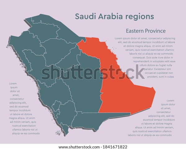Vector Saudi Arabia map and region Eastern
Province isolated on background. East country template for pattern,
report, infographic, banner. Asia nation business silhouette sign
concept.