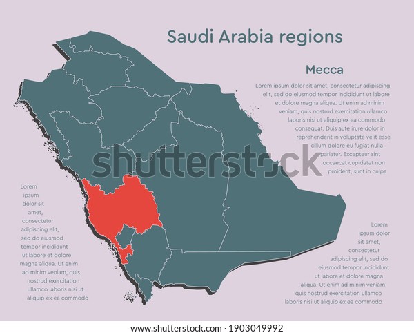 Vector Saudi\
Arabia map and region Mecca isolated on background. East country\
template for pattern, report, infographic, banner. Asia nation\
business silhouette sign\
concept.