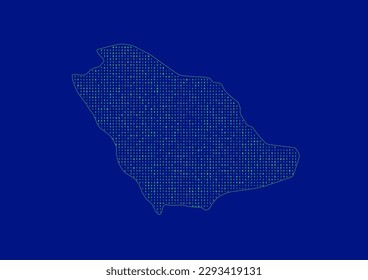 Vector Saudi Arabia map for technology or innovation or it concepts. Minimalist country border filled with 1s and 0s. File is suitable for digital editing and prints of all sizes.