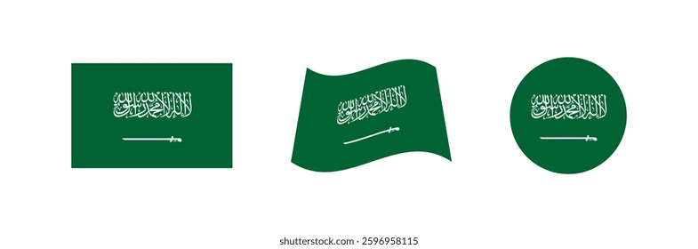 
Vector Saudi Arabia National Flag icon collection. Flag set of Saudi Arabia various styles.