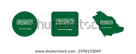 Vector Saudi Arabia National Flag icon collection. Set of Saudi Arabia Flag Icons in Various Shapes.