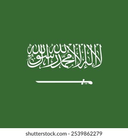 Vetor da bandeira da Arábia Saudita, com um fundo verde com texto árabe e um símbolo de espada branca.