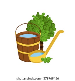 Vector sauna concept in cartoon style. Spa relax concept. Bodycare and healthcare design. Sauna icons