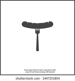 Vector sausage and fork icon. Barbecue symbol on white isolated background.