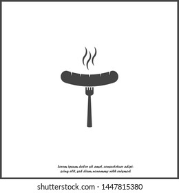 Vector sausage and fork icon. Barbecue symbol on white isolated background.