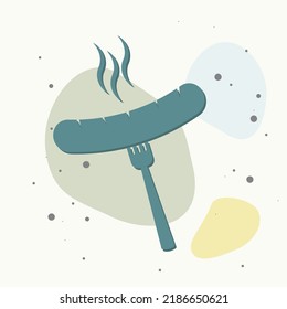 Vector sausage and fork icon. Barbecue symbol on multicolored background. Layers grouped for easy editing illustration. For your design.
