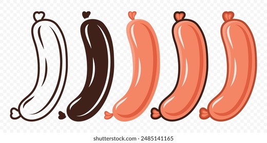 Vector Sausage Icon Set. Cartoon Sausage Symbol, Isolated. Sausages Flat Vector Illustration