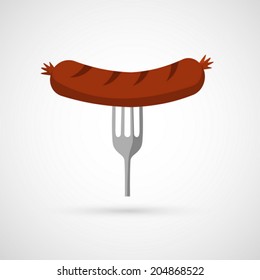 Vector Sausage on the fork , Illustration.