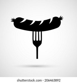 Vector Sausage on the fork , Illustration.