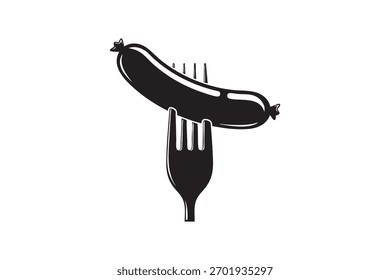 Salsicha vetorial na linha de garfo e ícone sólido contorno estilo diferente. Símbolo, logotipo