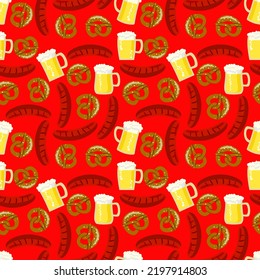 Vector - sausage, pretzel and beer
seamless pattern. Illustration.