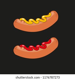 Vector sausages Grilled sausages a poster template for an invitation to a party. Ketchup and mustard