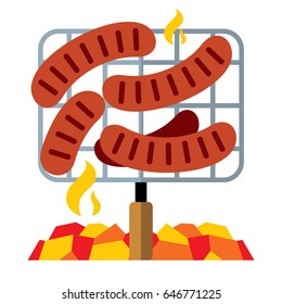 Vector Sausages on the grill. Flat style colorful Cartoon illustration.