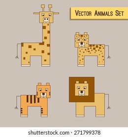 Vector savanna yellow wild animals set
