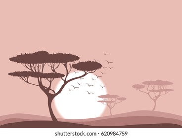 vector savannah landscape illustration, flat