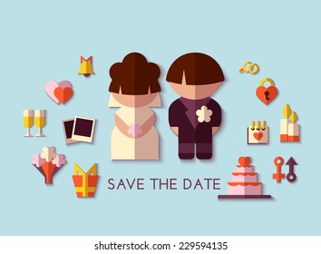 Vector save the date set. Flat design.