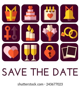 Vector save the date set. Flat design.