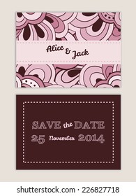 Vector Save the Date wedding invitation elegant card in pastel colors with abstract floral  seamless pattern as a background