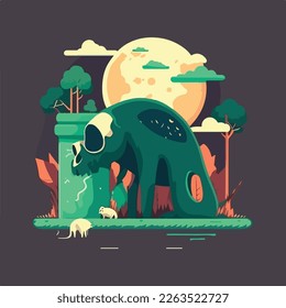Vector the save earth concept. The earth day illustration. Save the animals and children
