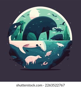 Vector the save earth concept. The earth day illustration. Save the animals and children