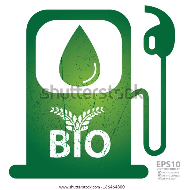 Vector : Save The Earth,\
Ecology or Alternative Energy Concept Present By Green Grunge Style\
Gasoline Icon With Bio and Leaf Sign Inside Isolated on White\
Background 
