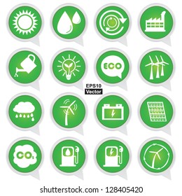 Vector : Save The Earth or Ecology Concept Present By Circle Green Ecology Icons Set Isolated on White Background