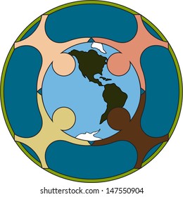 Vector :  Save The Earth or Stop Global Warming Concept Present By The Businessman Hold the World and Green Recycle Sign Around