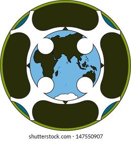 Vector :  Save The Earth or Stop Global Warming Concept Present By The Businessman Hold the World and Green Recycle Sign Around