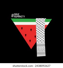 vector of save humanity, watermelon representing freedom of gaza