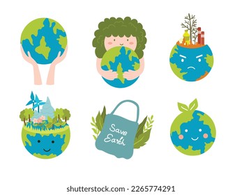 Vector save the planet with people and earth