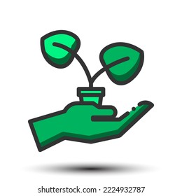 Vector speichern pflanzengefüllte Linie Symbol grün Monoton kleinen Schatten, Global und Klimawandel Konzept, 64x64 Pixel perfekt für Website-UI-Medien, mobile Anwendung, Poster-Design