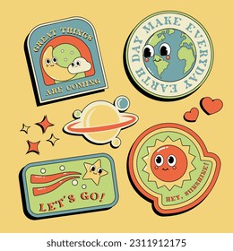 Vector save world hand drawn retro sticker collection