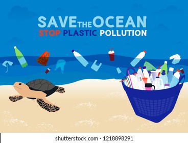 Vector Save the World and Stop plastic pollution the ocean, Abstract Graphic Design Background, illustration.