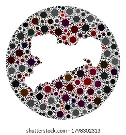 Vector Saxony Land map collage of coronavirus. Infection attacks the quarantine territory from external zone. Hole circle Saxony Land map collage composed with infection parts.