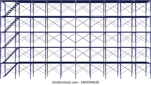 Vector of Scaffolding frame 5 floors Japanese standard type isolated on white background.  Use for construction content or scaffolding vendor.