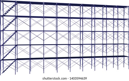 Vector of Scaffolding frame 5 floors Japanese standard type isolated on white background.  Use for construction content or scaffolding vendor.